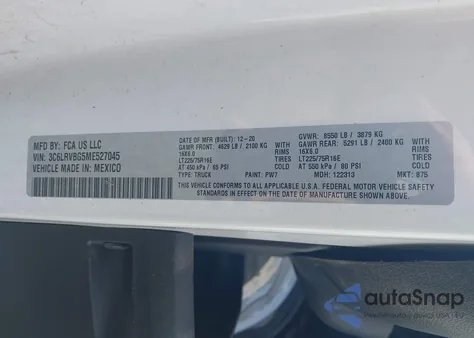 2021 Ram Promaster 1500 High Roof 136 Wb from USA, damaged, VIN 3C6LRVBG5ME527045